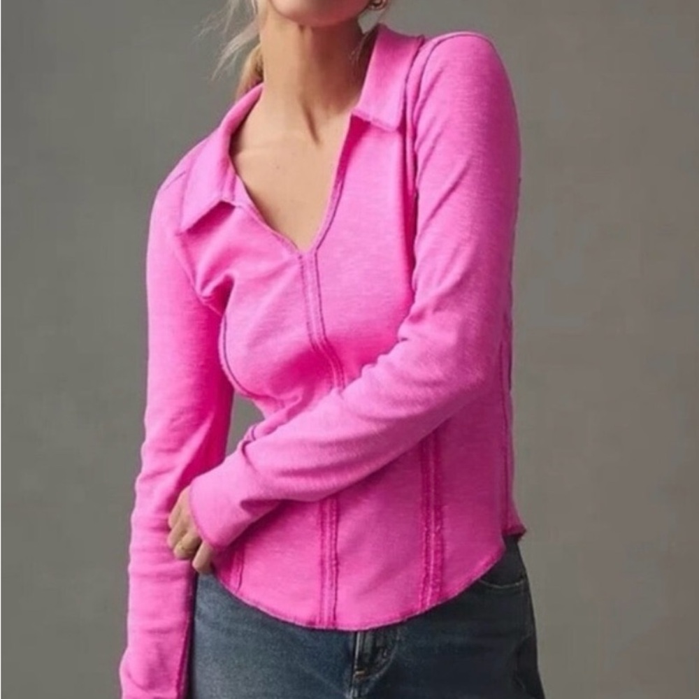 Pilcro Anthropologie Hot Pink Polo Pullover